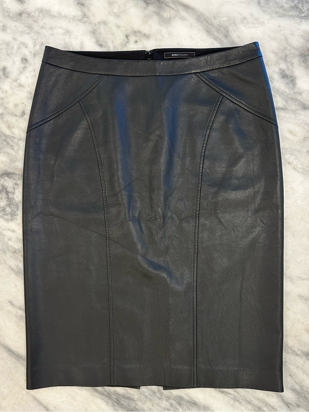 BCBG MAXAZRIA Faux Leather Pencil Skirt with Slit Gothic Goth Black Large